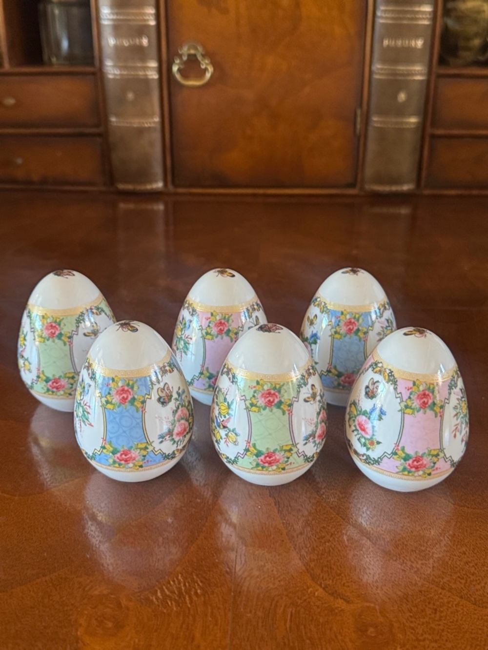 Williams Sonoma Famille Rose Decorative Egg Set - White, Pink, Blue, Gold - Picture 6 of 8